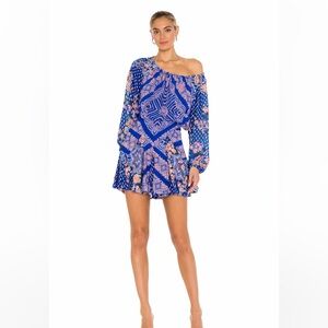 Free People Seven Wonders mini dress blue boho print party revolve $148 cutout